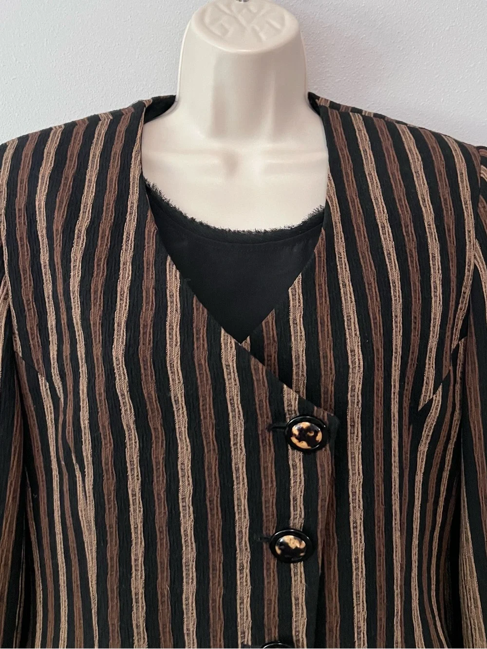 Christian Dior Vtg Black and Brown Striped Blazer Jacket Size 6
